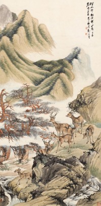 郑集宾 己巳（1929年）作 鹿呦松林 立轴