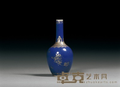 清乾隆 霁蓝釉描金四君子图小瓶 高9.2cm