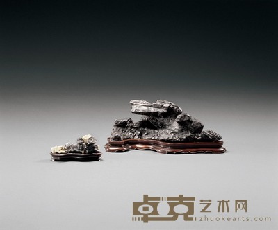清 灵璧石山子（二件） 大：长21.3cm；小：长9cm