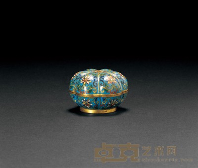 清中期 铜胎掐丝珐琅莲纹瓜棱盒 直径6.8cm