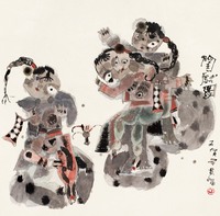 石虎 丙寅（1986年）作 闺戏图 镜心