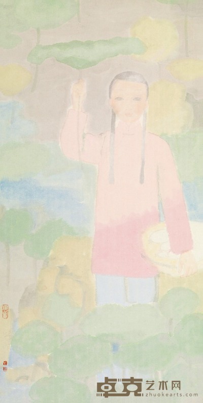 田黎明 荷塘 镜心 68.2×34.4cm