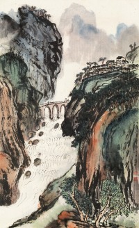 钱瘦铁 丁酉（1957年）作 深涧石桥 镜心