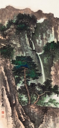 谢稚柳 戊午（1978年）作 翠嶂流泉 立轴