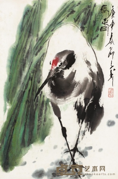 王子武 庚申（1980年）作 长春 立轴 68.8×45.8cm