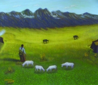 《西藏牧歌》油画