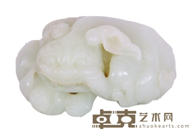 和田青白玉狮子戏珠摆件 长：6.2cm
