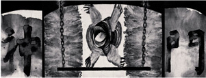 谷文达 1985年作 疯狂的门神（五联）176×96cm×5