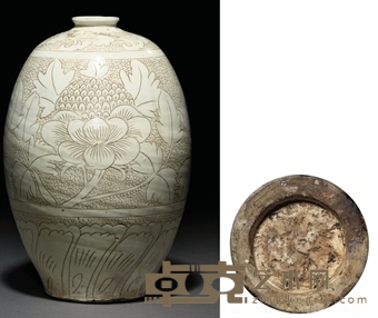 A RARE CIZHOU SGRAFFIATO WHITE-GLAZED OVOID VASE
