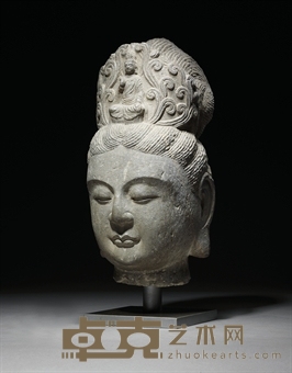 TANG DYNASTY （618-907） A GREY STONE HEAD OF GUANYIN 