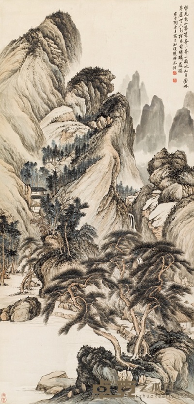 陶冷月 龙山松瀑 镜心 123×59.5cm