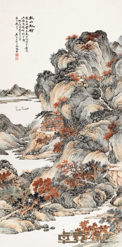 吴琴木 1930年作 秋山红树 立轴 136.5×67.5cm