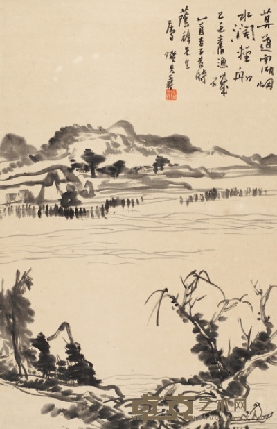 潘天寿 1945年作 南湖轻舟 立轴 69×45cm