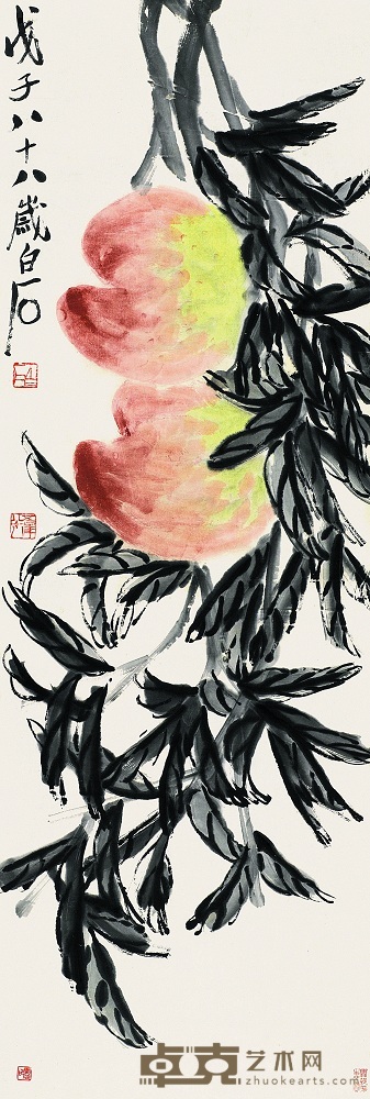 齐白石 1948年作 双寿图 立轴 101×34cm