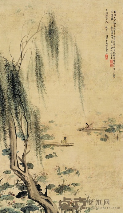 陈少梅 荷塘清浣 立轴 53.5×31cm