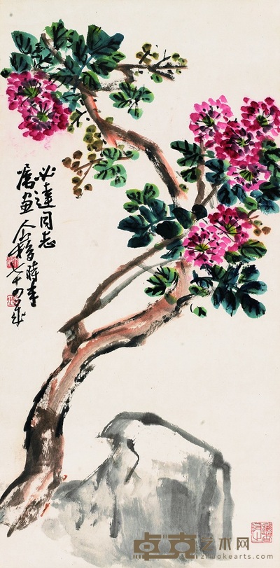 王个簃 1979年作 紫薇 镜心 68.5×34cm