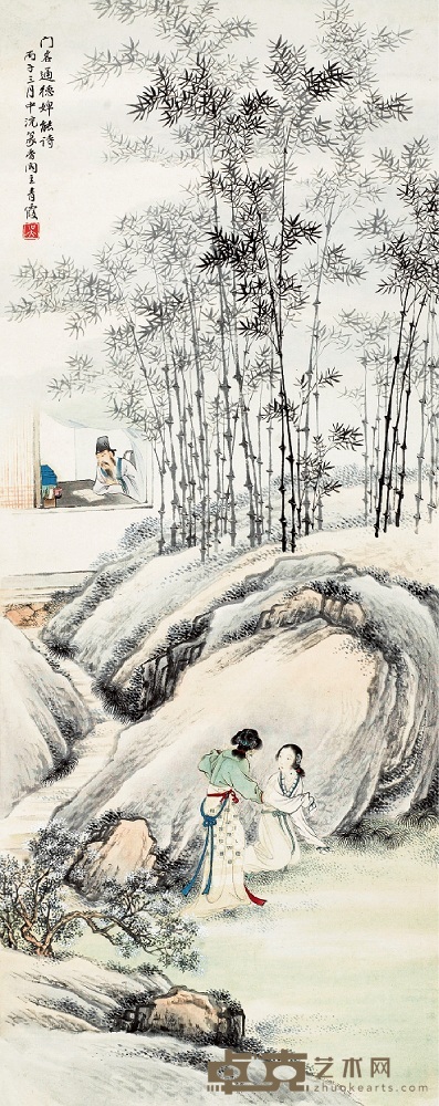 吴青霞 1936年作 门名通德婢能诗 立轴 83×33cm