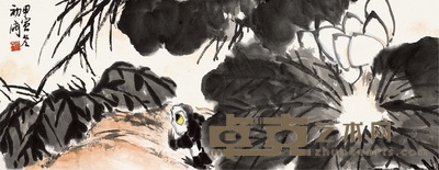 来楚生 1974年作 荷塘鸣蛙 立轴 33×85cm