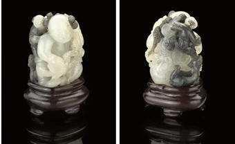 A TWO TONED GREY JADE CARVING OF A BOY, 18TH CENTURY