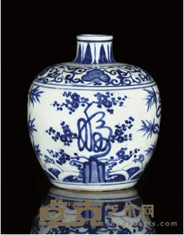 A SMALL BLUE AND WHITE OVIFORM JAR 14.4cm