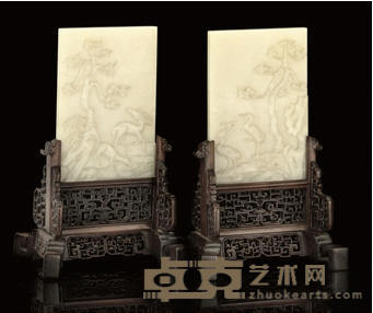 A PAIR OF WHITE JADE TABLE SCREENS, EARLY 19TH CENTURY 12.7cm