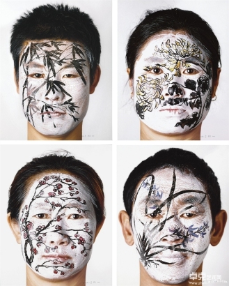 黄岩 2004年作 纹脸—梅、兰、竹、菊（共四件）