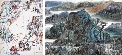 于彭 1994及1996年作 裸女及风景二(共两件)