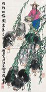 史国良 2004年作 杨柳牧猪图 镜心