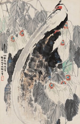 李琼久(1908-1990) 寿带鸟 立轴