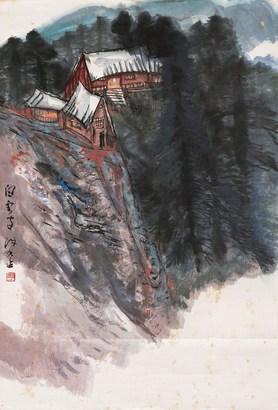 李琼久(1908-1990) 白云寺 立轴