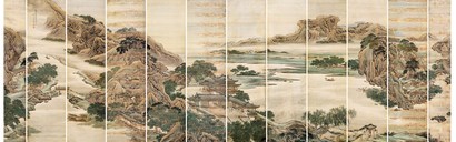 袁耀 甲午（1774年）作 绿野堂图十二条通景 立轴