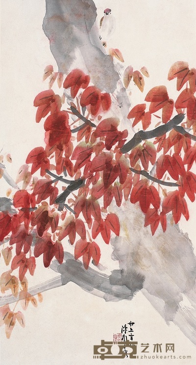 陈树人 1946年作 红叶小鸟 立轴 61×33cm