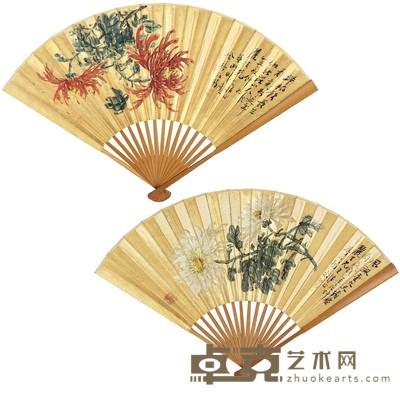 金梦石 1925年作 花卉 成扇 19×48cm