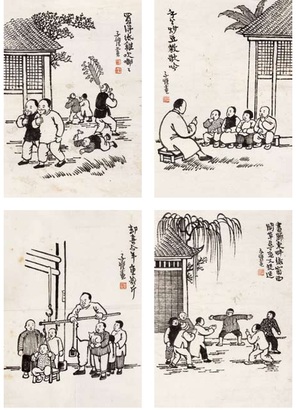 丰子恺 白描人物 镜心