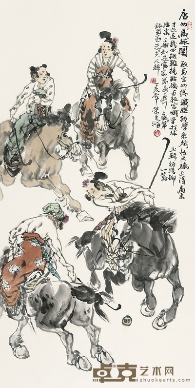 周荣生 2007年作 唐女马球图 镜心 138×69cm