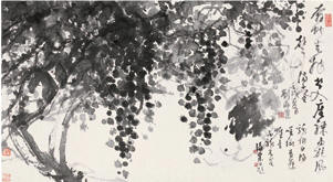 刘海粟 壬戌（1982年）作 墨葡萄 镜心68×125cm