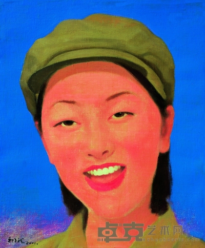 祁志龙  2001年作 戴军帽的少女 46×38cm