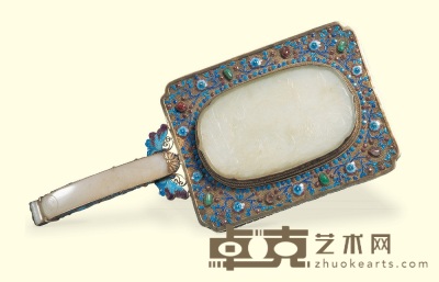 清中期 银镶八宝烧蓝梳妆镜 长27.5cm