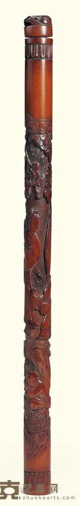 清 木雕婴戏香筒 长32.5cm