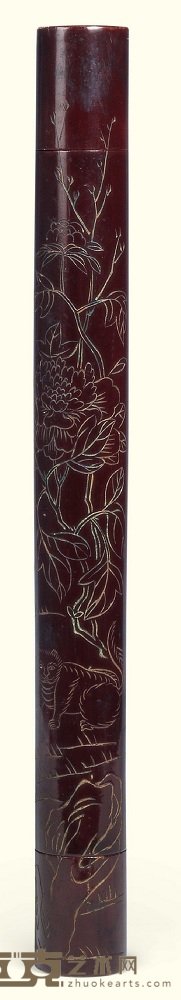 清 漆阴刻描金“诗品”香筒 高24.5cm