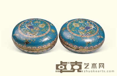 清中期 铜胎掐丝珐琅凤穿牡丹捧盒 高12.5；直径25.5cm