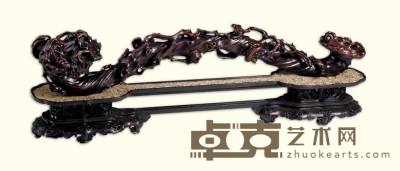 清乾隆 木镂雕灵芝纹如意摆件 长48cm