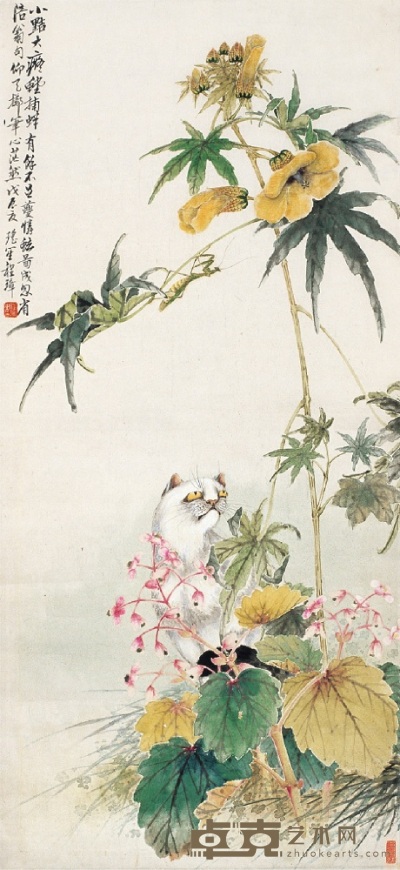 程璋 戊辰（1928） 白狸螳螂 立轴 79×37cm