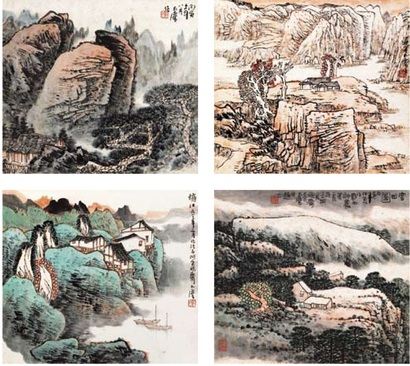 宋玉麟 1983年作 四季山水 （四帧） 镜心