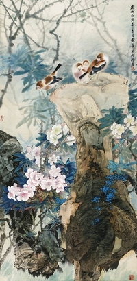 冯霖章 1986年作 花鸟 立轴