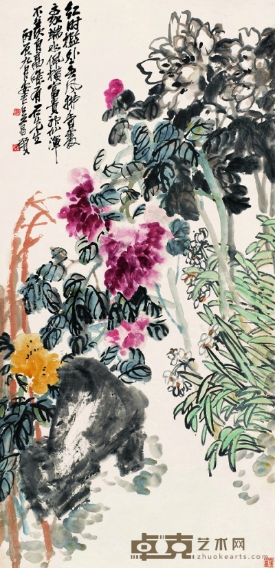 吴昌硕 绘画 1916年作 富贵神仙 立轴 138×67cm