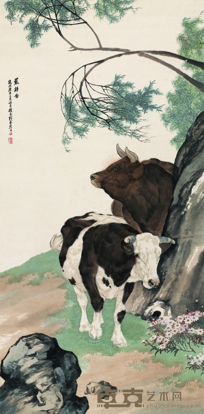刘奎龄 绘画 1940年作 罢耕图 立轴 114×56.5cm