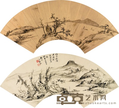 无款 王玖 春江渔艇 寒江泊艇 扇片