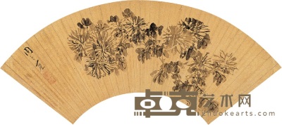周之冕 秋菊 扇片 18×54cm