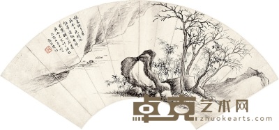 黄均 己酉（1849）年作 寒林竹石 扇片 19×52cm